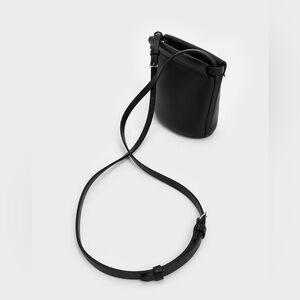 NWT Charles & Keith Black Faux Leather Ellis Bucket Bag Crossbody/Shoulder
